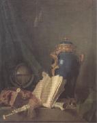 Henri-Horace Roland de La Porte Still Life with a Vase of Lapis a Globe and Bagpipes (san 05) oil